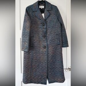 Maison Margiela Single Breasted Midi Coat Blue Sheen Womens Size 36 NWT